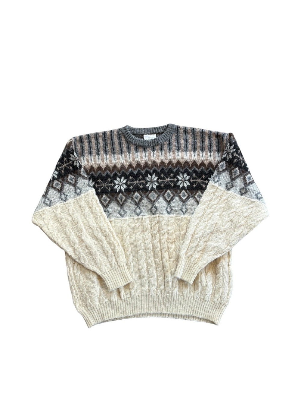 Alafoss Iceland 100% Wool Nordic Cable Knit Sweater XL Fair Isle Made in Iceland